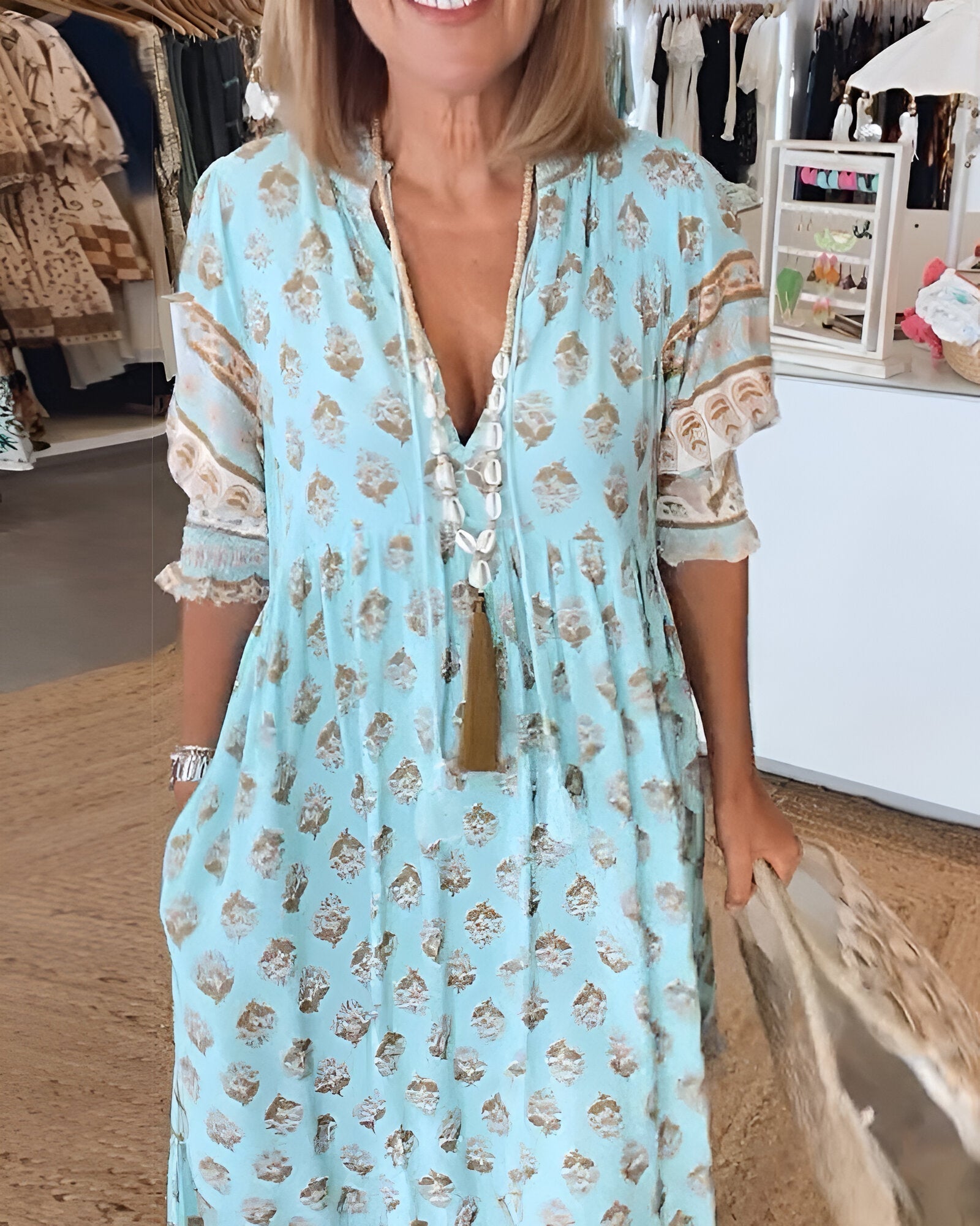 Boho-Style Floral V-Neck Maxi Dress for Women
