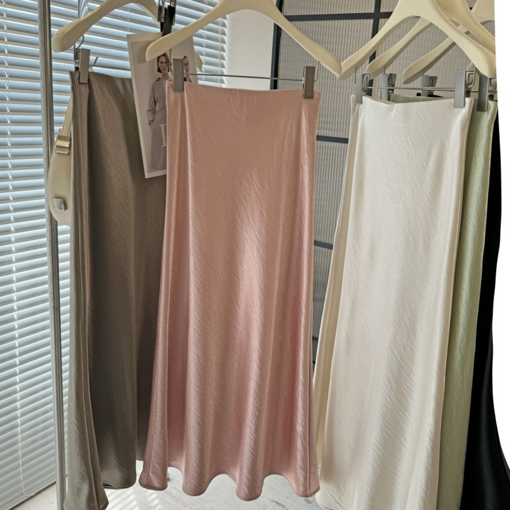 Solid Color Satin Midi Skirt for Women - Vincenza