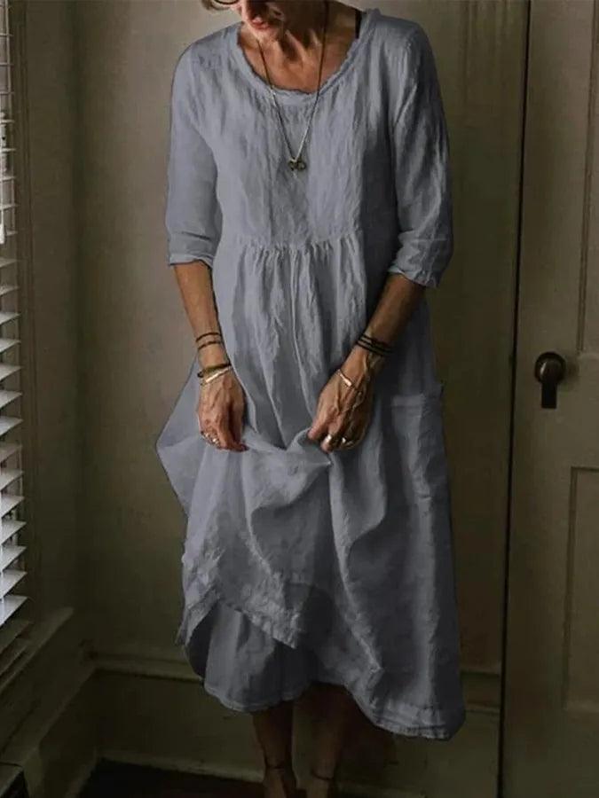 Women’s Loose Fit Linen Midi Dress for Summer