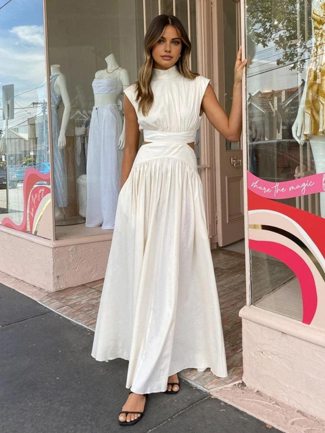 Women’s Maxi Dress with High Neck and Cut Out Waist