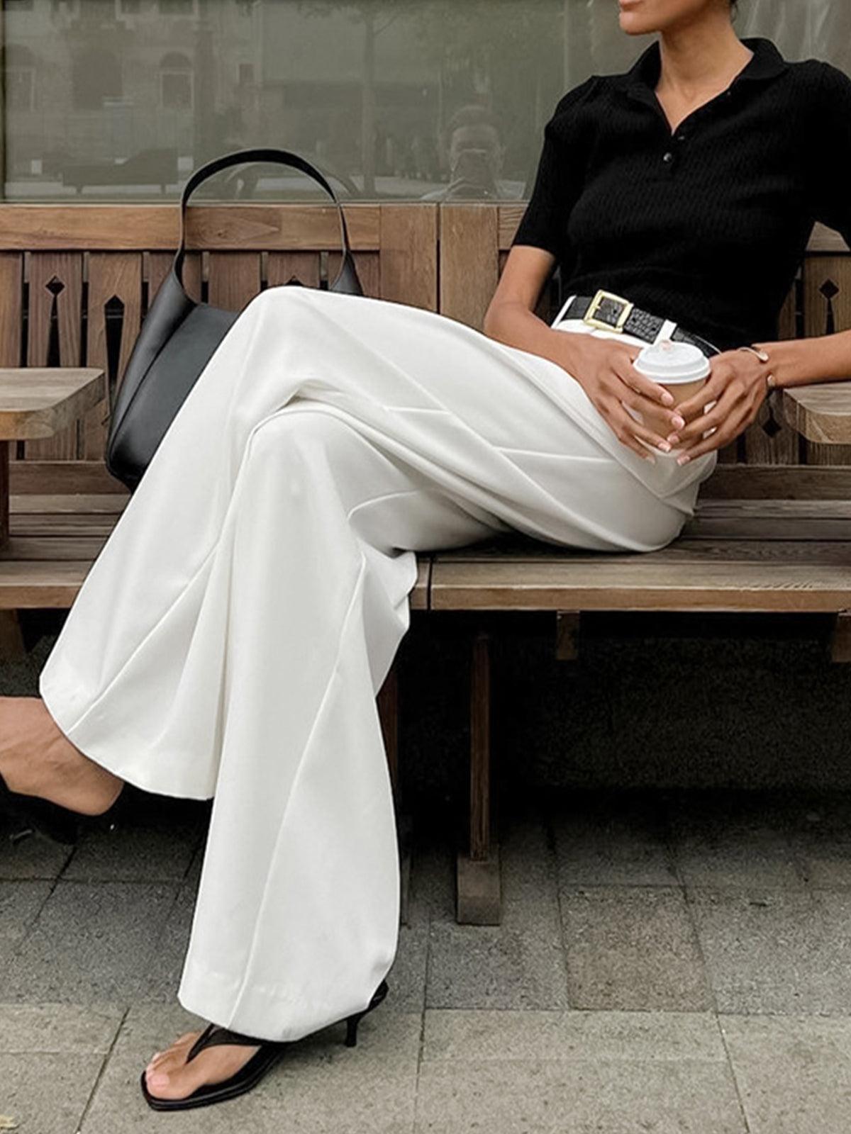 Women’s High Waisted Wide Leg Trousers with Pleated Front