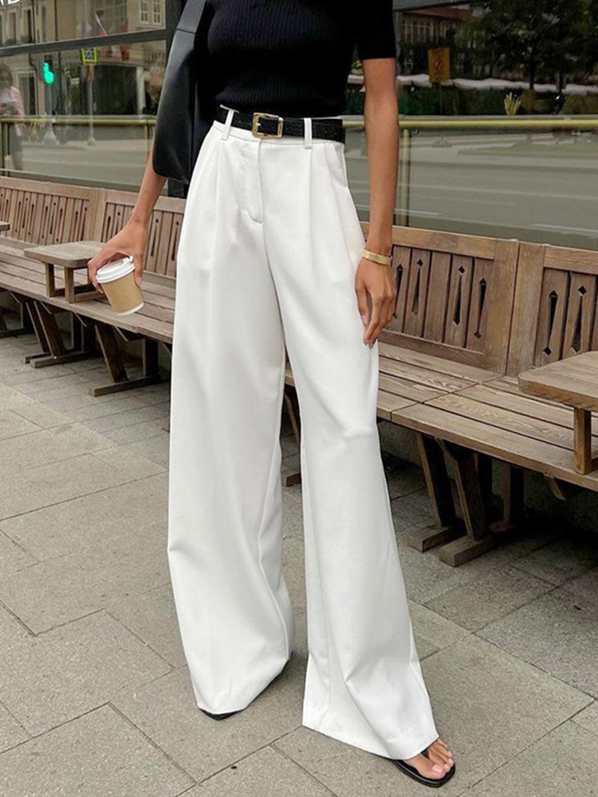 Women’s High Waisted Wide Leg Trousers with Pleated Front