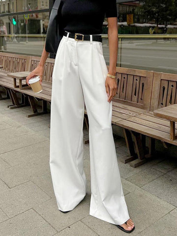 Women’s High Waisted Wide Leg Trousers with Pleated Front