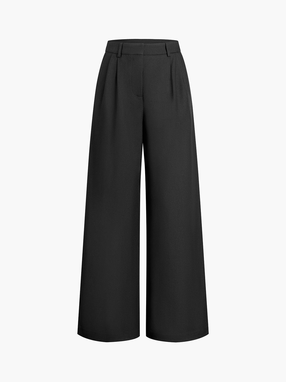 Women’s High Waisted Wide Leg Trousers with Pleated Front