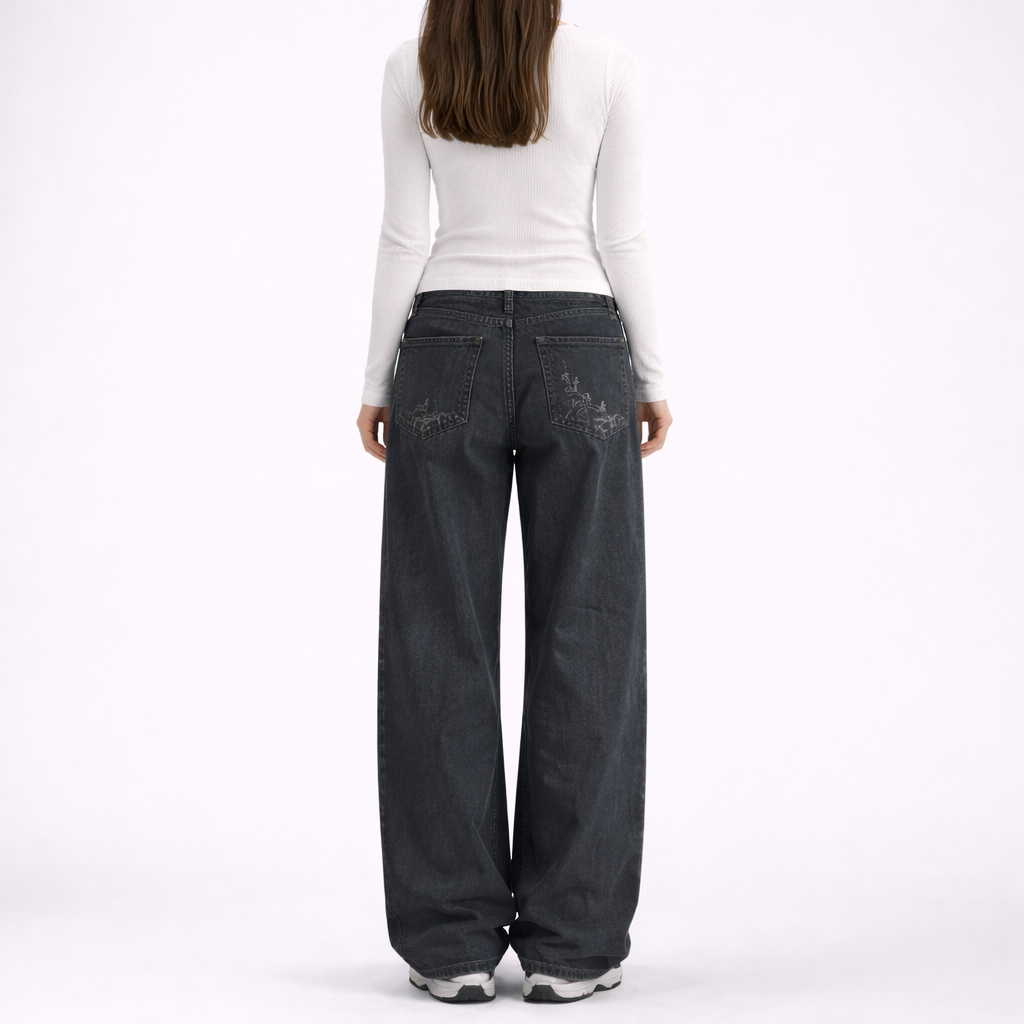 Jeans Boyfriend a Gamba Larga per Donna