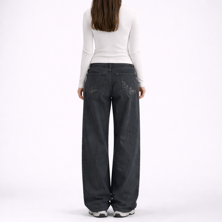 Jeans Boyfriend a Gamba Larga per Donna