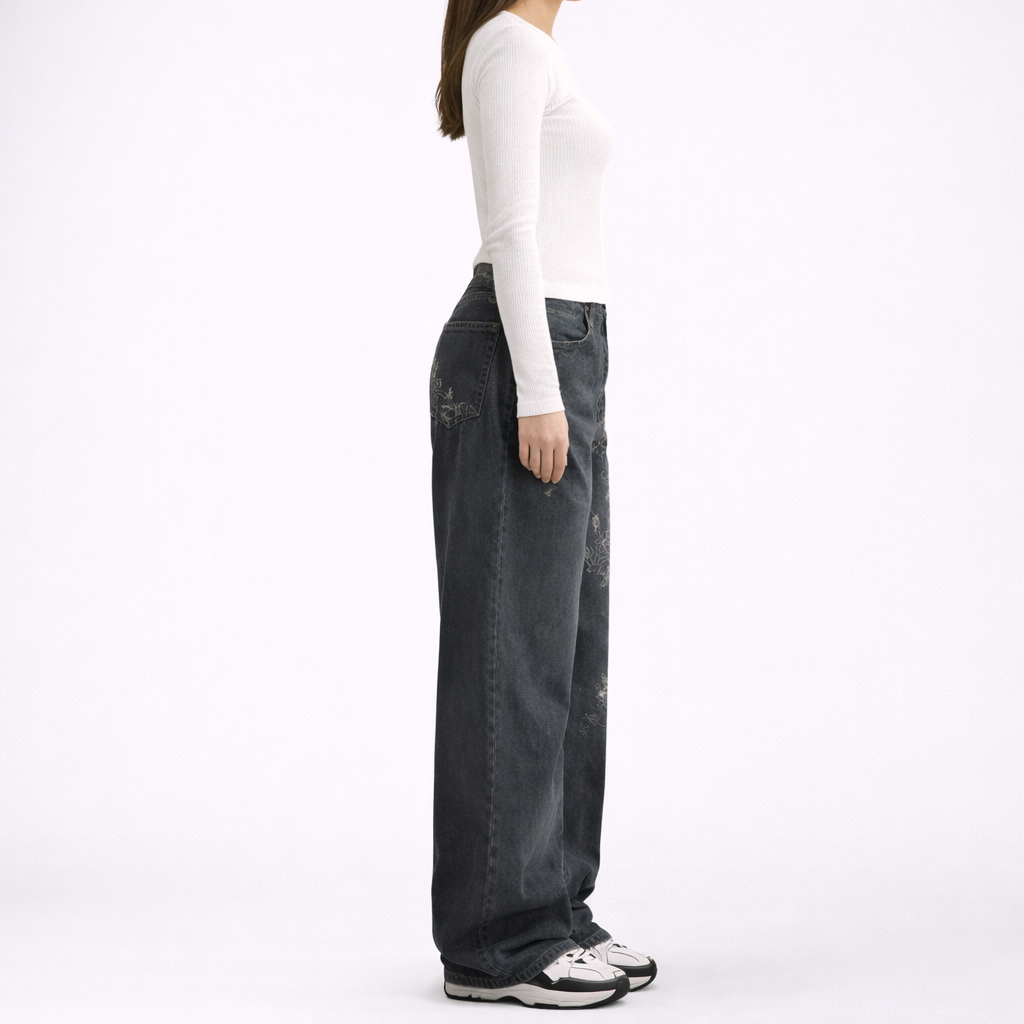 Jeans Boyfriend a Gamba Larga per Donna
