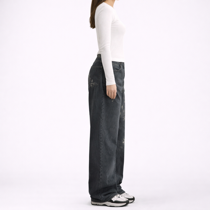 Jeans Boyfriend a Gamba Larga per Donna