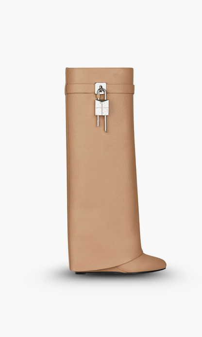 Women's Wedge Knee High Boots | Lock Detail