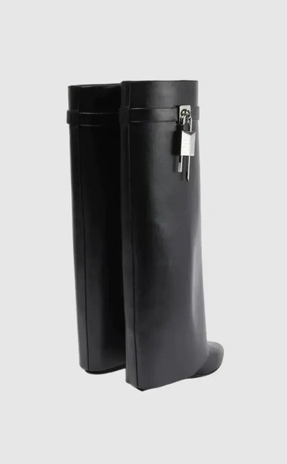 Women's Wedge Knee High Boots | Lock Detail