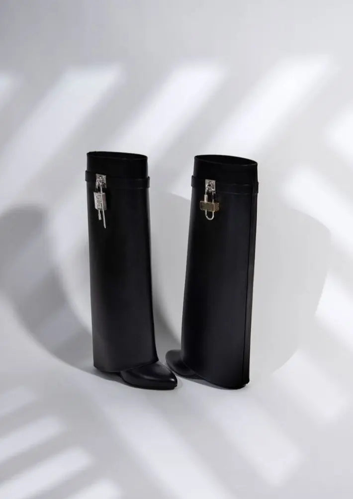 Women's Wedge Knee High Boots | Lock Detail