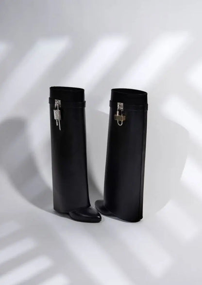 Women's Wedge Knee High Boots | Lock Detail