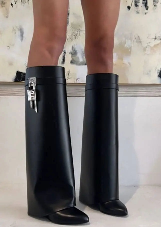 Women's Wedge Knee High Boots | Lock Detail