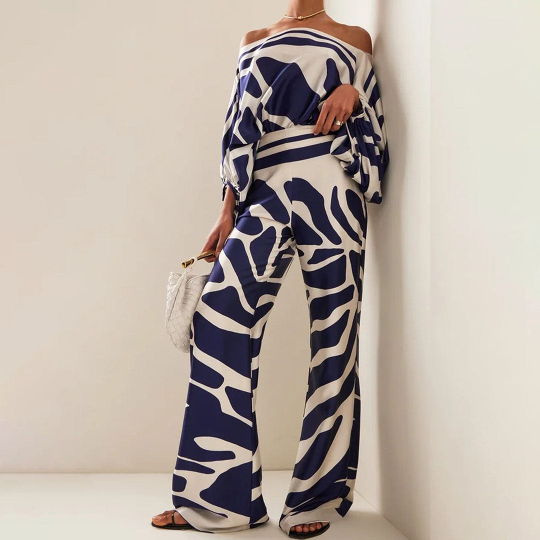 Stylish One-Shoulder Printed Two-Piece Set for Women