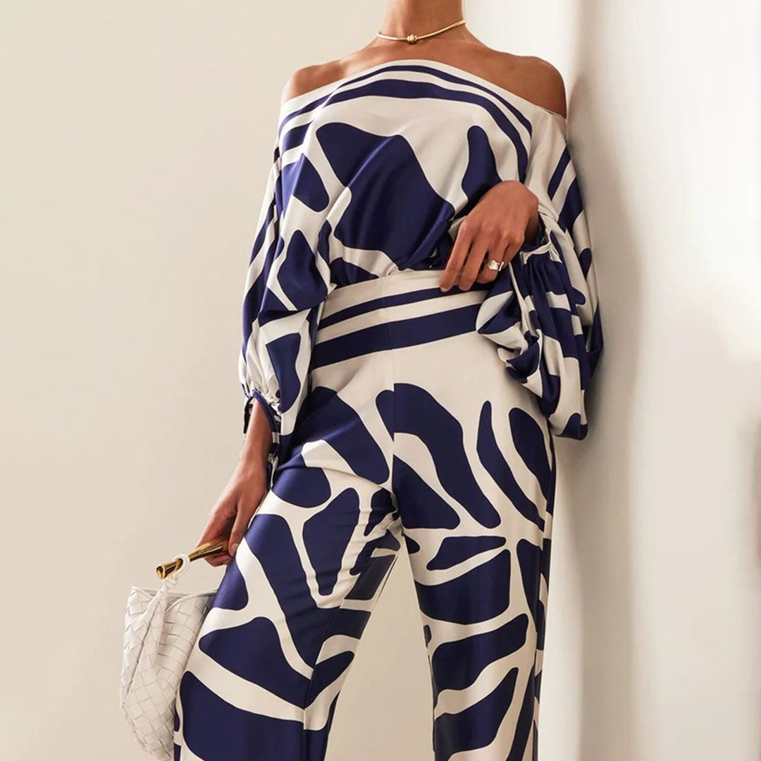 Stylish One-Shoulder Printed Two-Piece Set for Women
