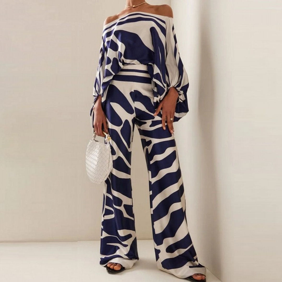 Stylish One-Shoulder Printed Two-Piece Set for Women