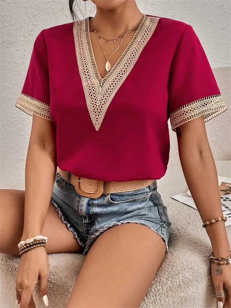 Chic V-Neck Summer Blouse for Women