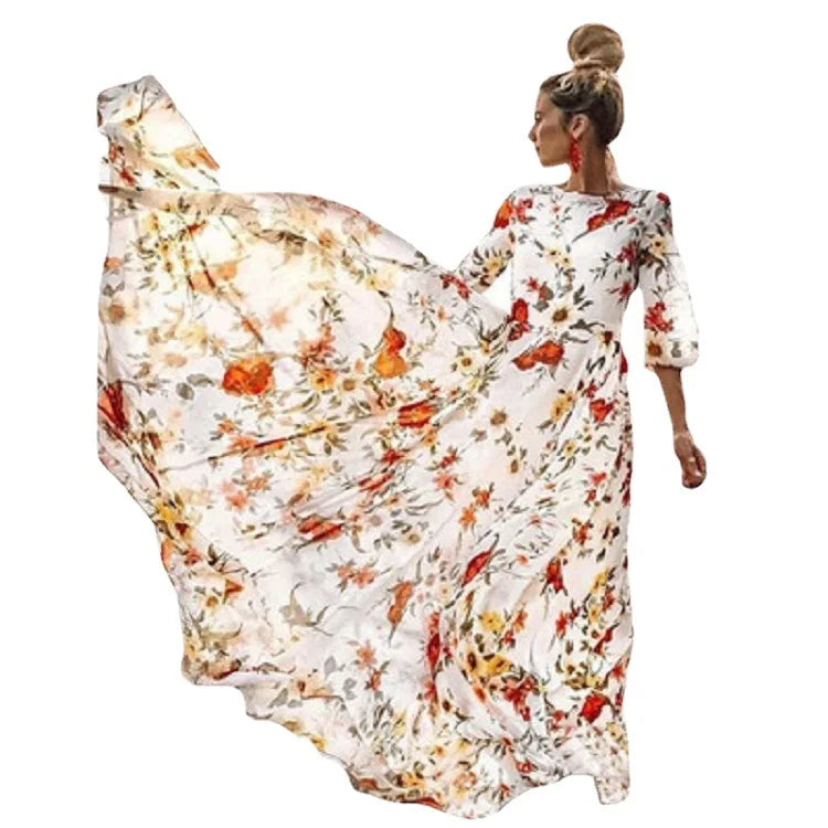 Belted Maxi Dress with 3/4 Sleeves for Women