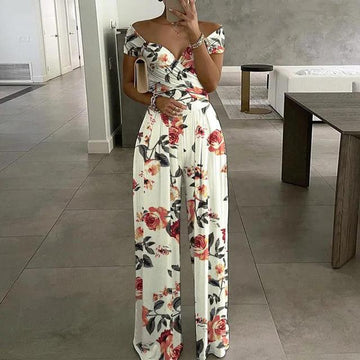 Soft Elegant Off Shoulder Floral Print Jumpsuit for Women