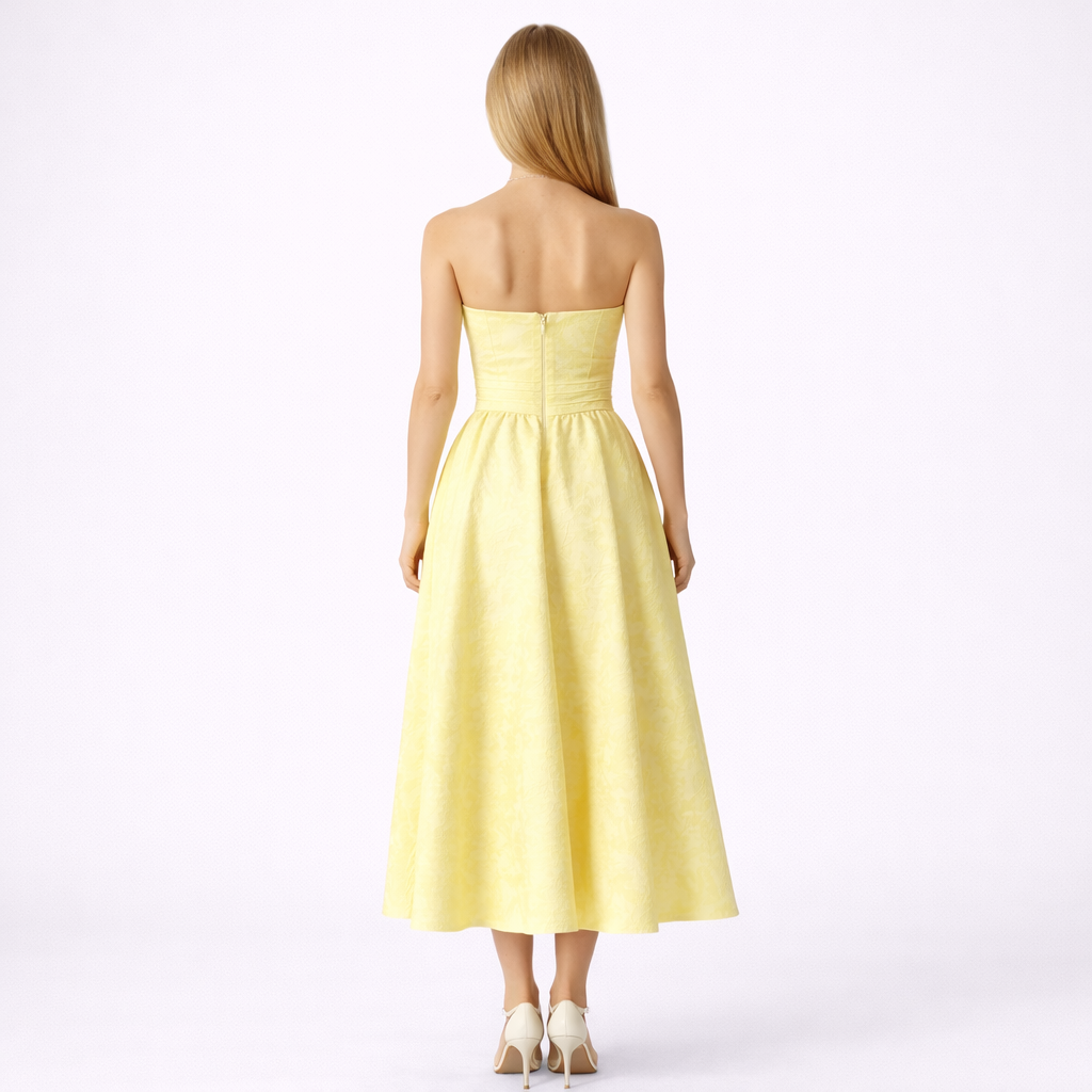 Abito Midi Giallo Senza Spalline