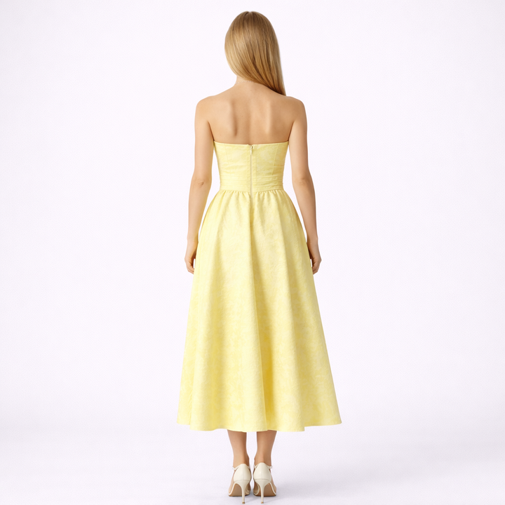 Abito Midi Giallo Senza Spalline