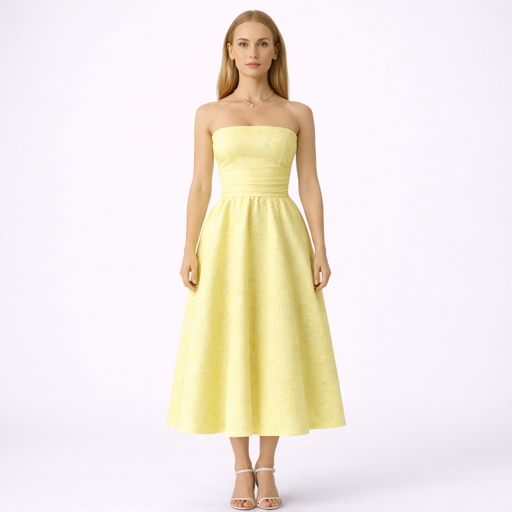 Abito Midi Giallo Senza Spalline
