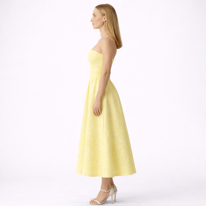 Abito Midi Giallo Senza Spalline