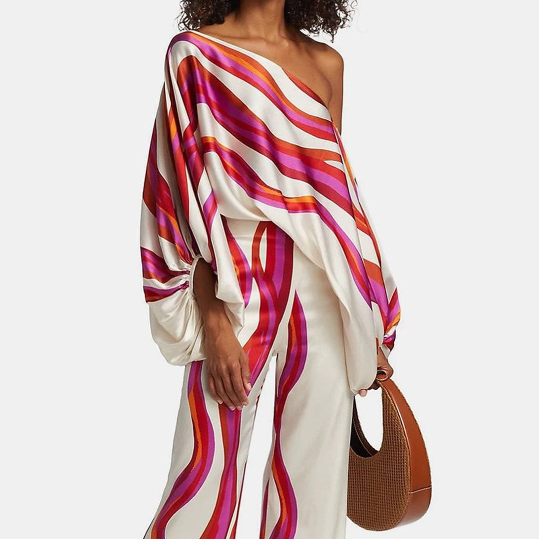 Stylish One-Shoulder Printed Two-Piece Set for Women