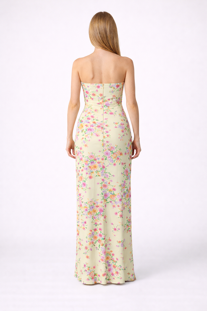 Abito Maxi a Fiori Color Limone
