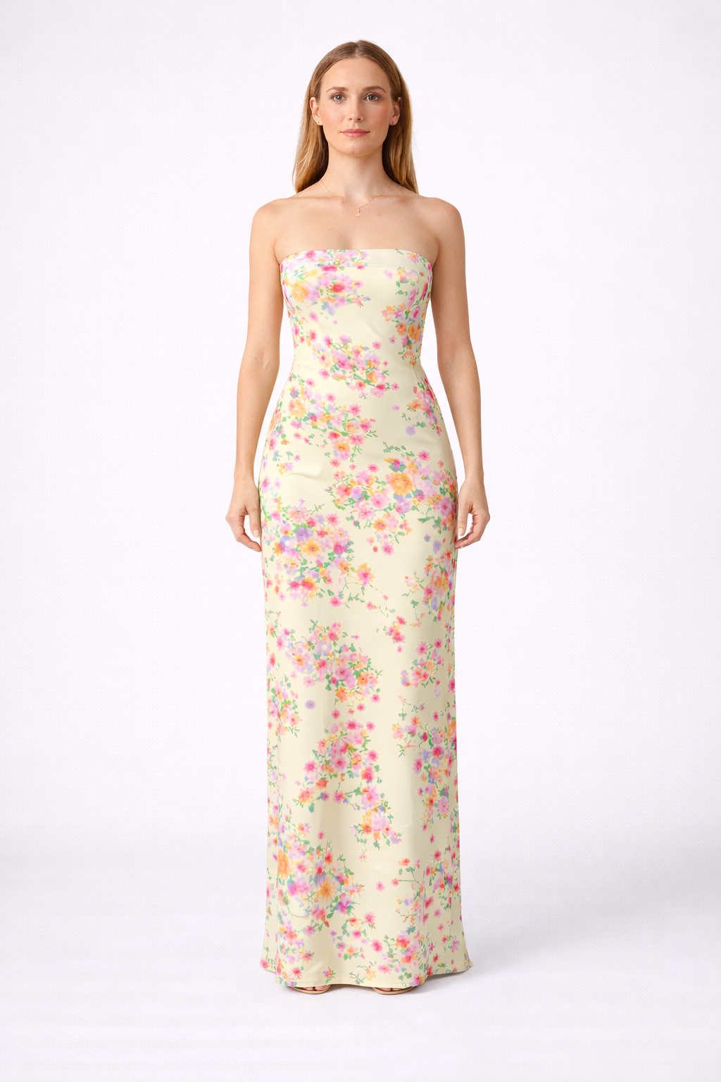 Abito Maxi a Fiori Color Limone