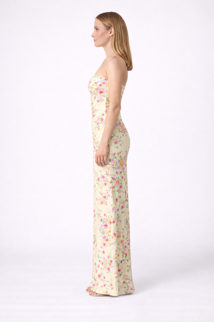 Abito Maxi a Fiori Color Limone