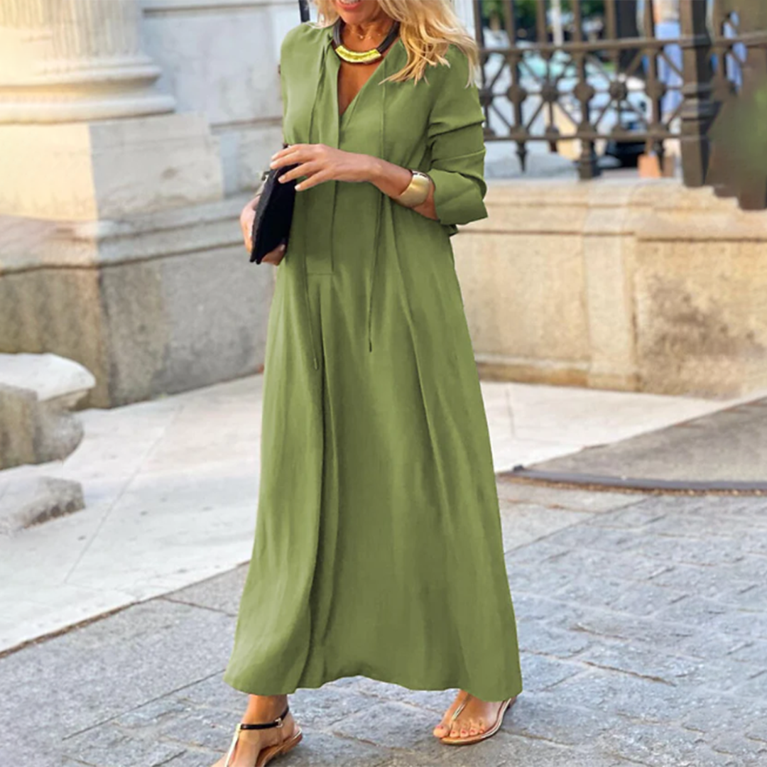 Chic Button-Down Shirt Dress with 3/4 Sleeves for Women | Maxi
