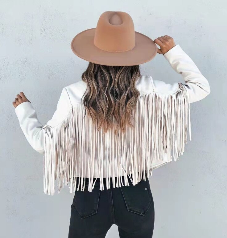 Women’s Cropped Fringed Jacket with Lapel Collar