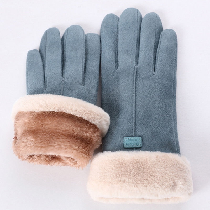 Soft Winter Gloves with Contrast Lining and Velvety Finish for Women