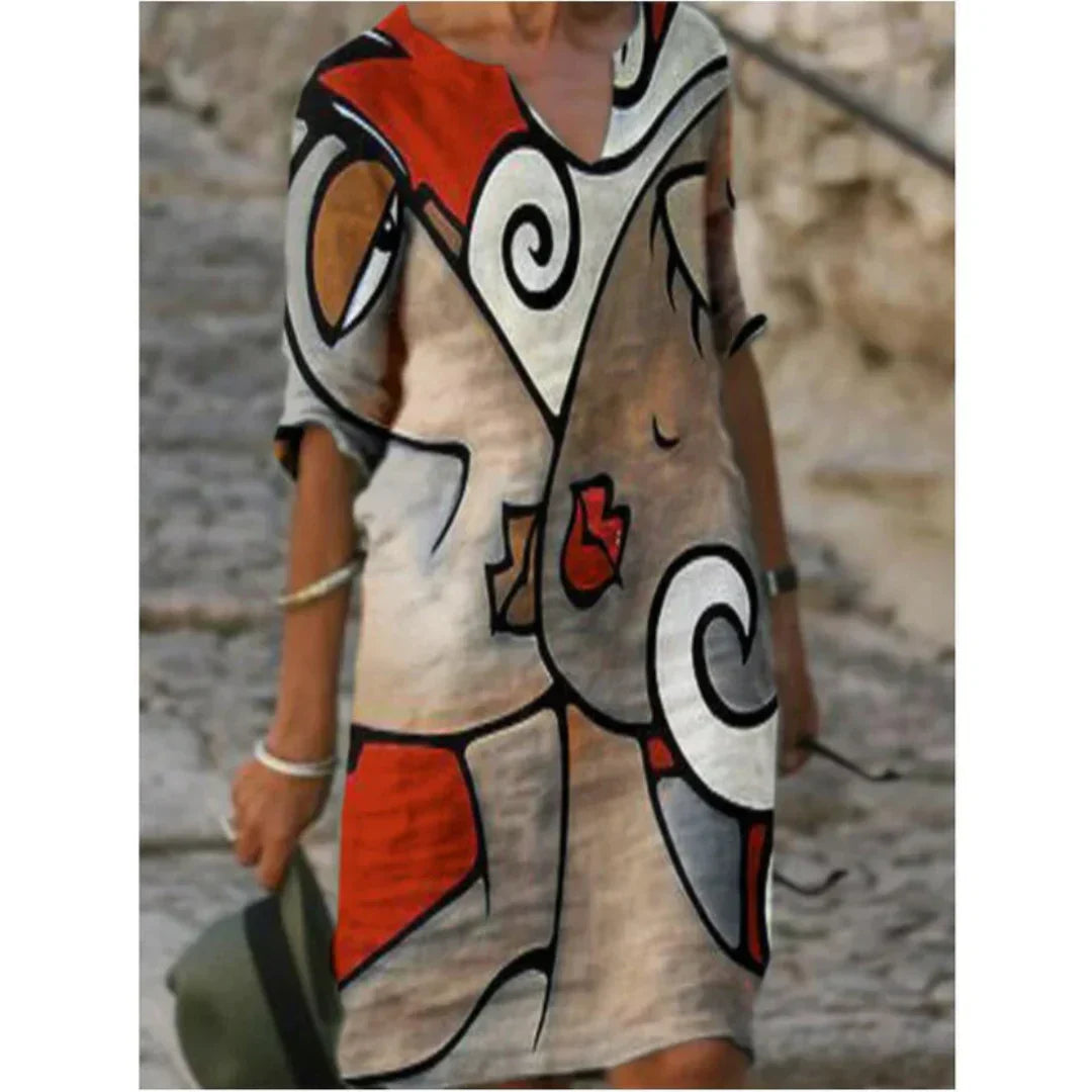Casual Graphic Mini Dress for Women – Summer Comfort