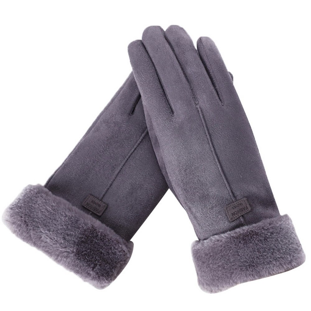Soft Winter Gloves with Contrast Lining and Velvety Finish for Women