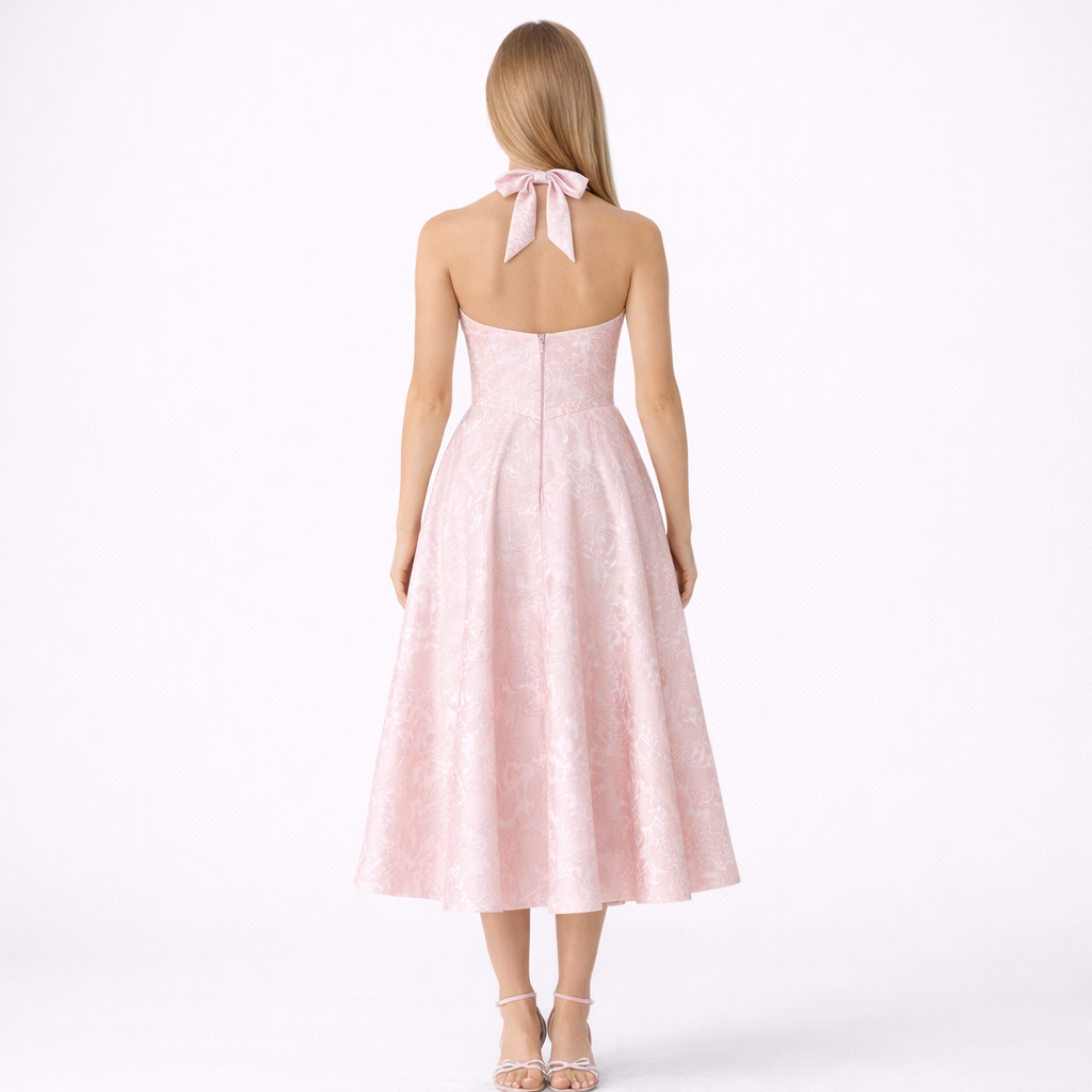 Abito Midi Rosa con Scollo Halter