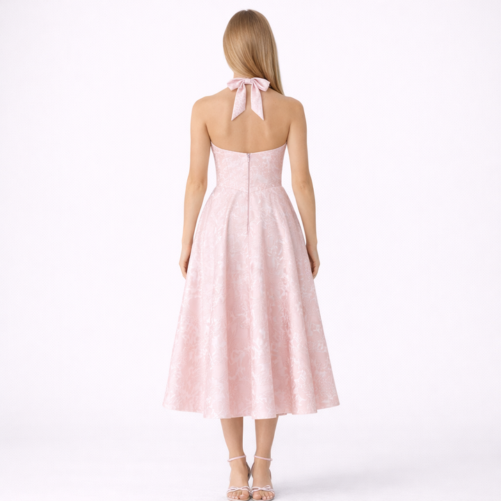 Abito Midi Rosa con Scollo Halter