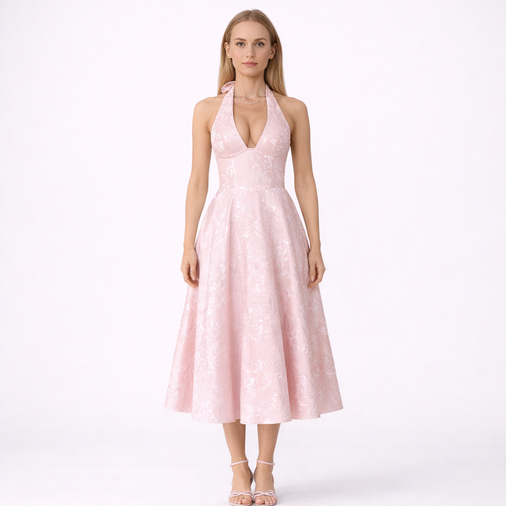 Abito Midi Rosa con Scollo Halter