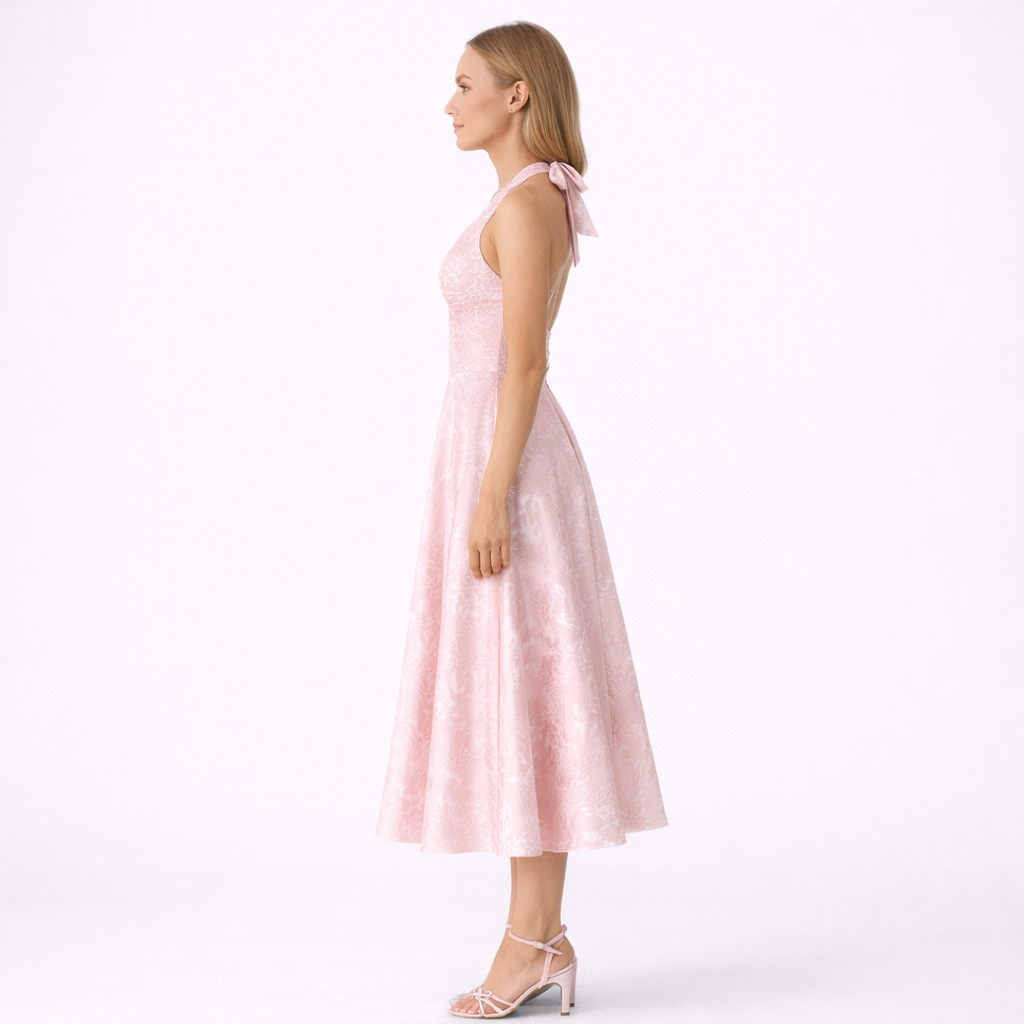 Abito Midi Rosa con Scollo Halter