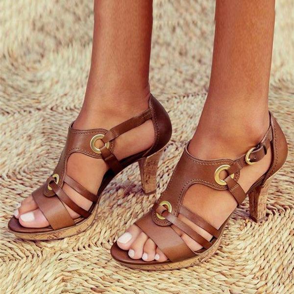 Women’s Strappy Open Toe Heels with Adjustable Buckle