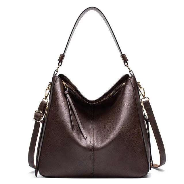 Leather Shoulder Bag with Top Handle and Zip Closure for Women