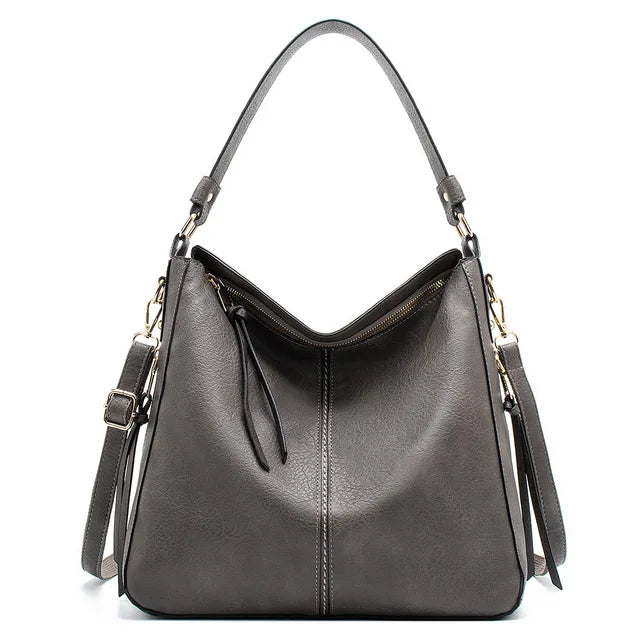 Leather Shoulder Bag with Top Handle and Zip Closure for Women