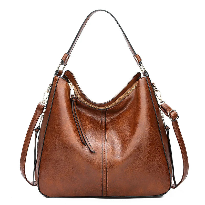 Leather Shoulder Bag with Top Handle and Zip Closure for Women