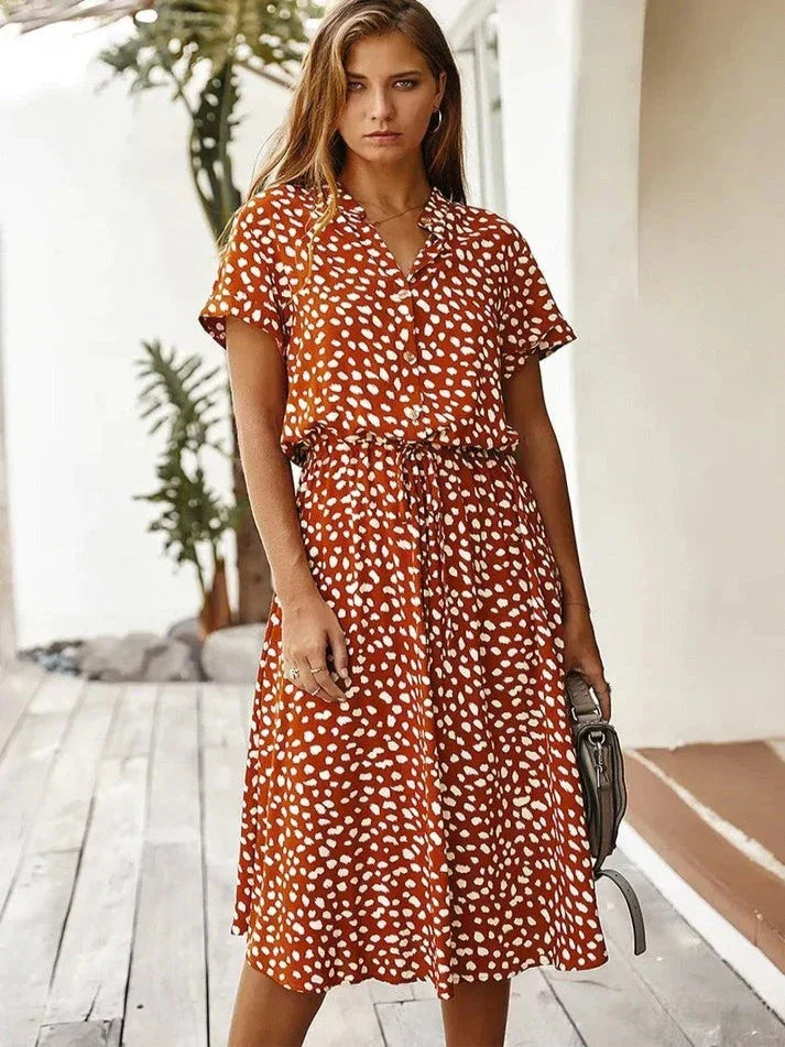 Vintage V-Neck Summer Shirt for Women | Midi