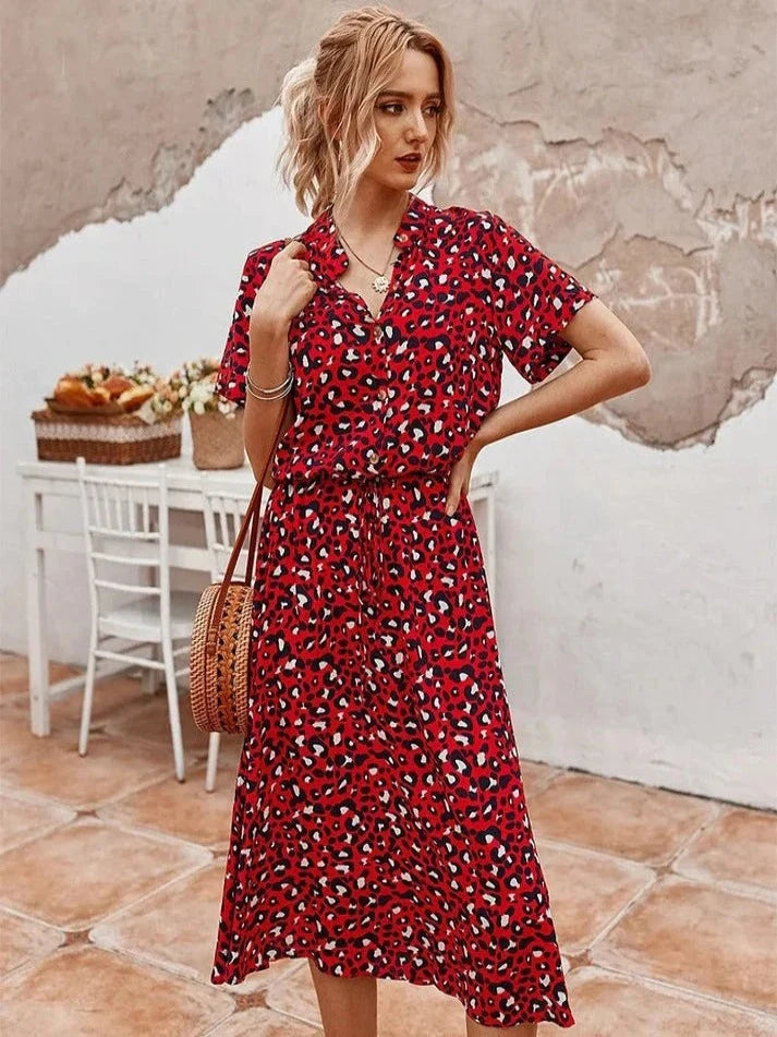 Vintage V-Neck Summer Shirt for Women | Midi