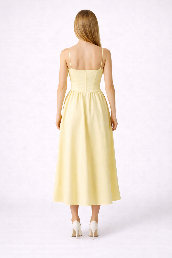 Abito Midi Giallo con Spalline Sottili