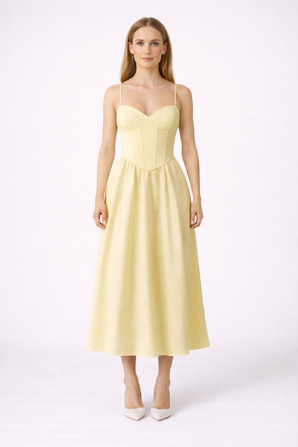 Abito Midi Giallo con Spalline Sottili