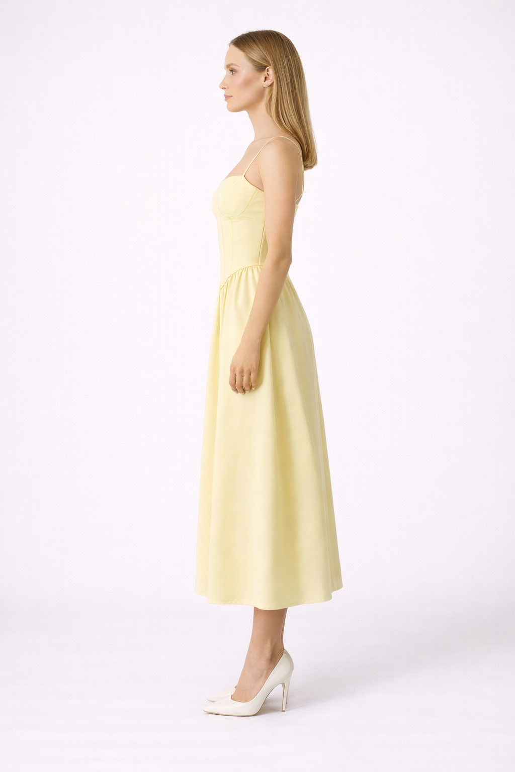 Abito Midi Giallo con Spalline Sottili
