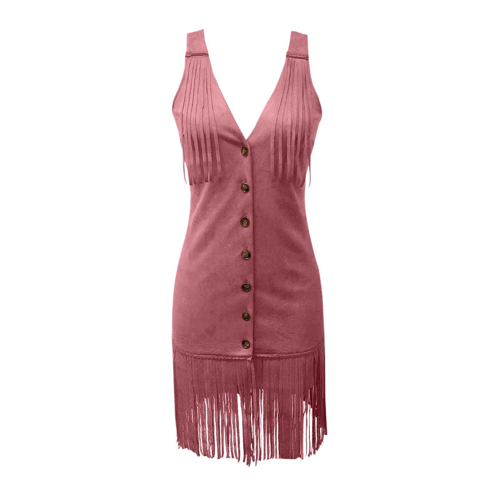 Fringe Suede Mini Dress with Buttons for Women - Clara